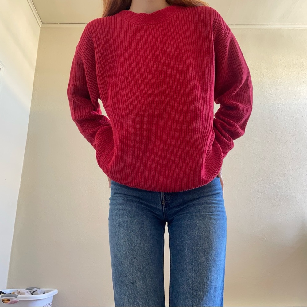 100% Cotton Lizsport Red Knit Sweater